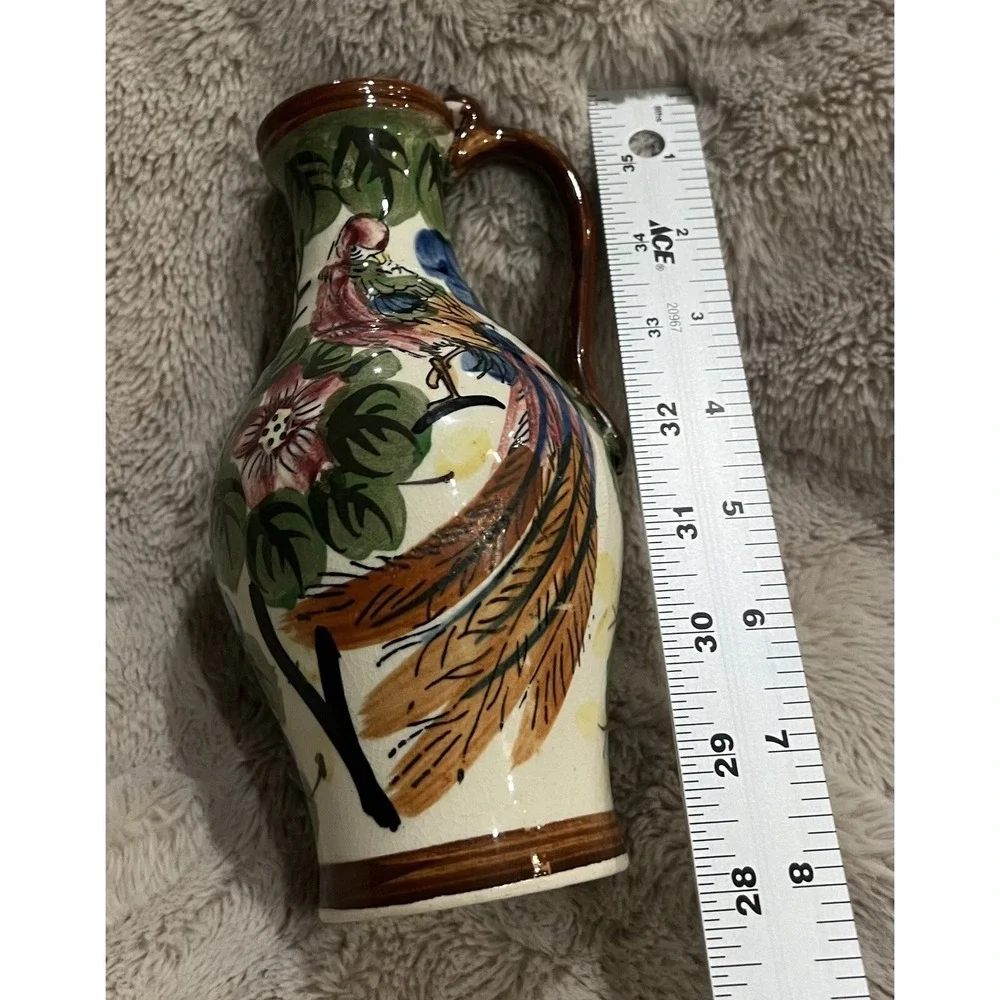 Vintage Hand‎ Painted Floral Peacock Pottery Jug Made in Japan 7.5